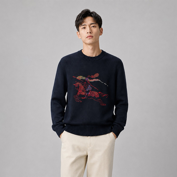burberry equestrian knight motif wool‑blend crew‑neck sweater